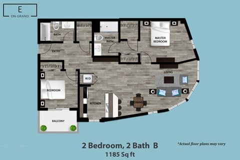 Floor plan for 2 beds, 2 baths, 1185 sqft